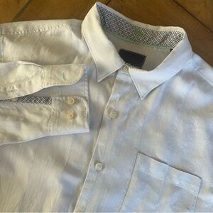 TOMMY BAHAMA Men's Linen Blend Stripe Long Sleeve Shirt Light Blue Size Large